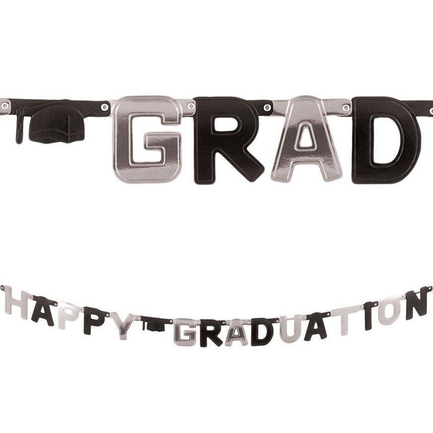 Black Silver Happy Graduation Letter Banner