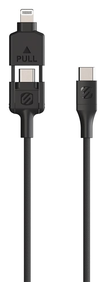 Scosche Strikeline 2 in 1 Lightning Charging Cable, 4 ft, Black