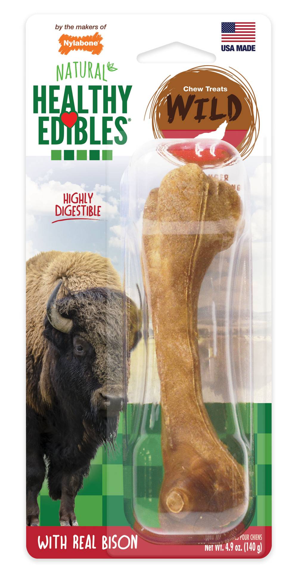 Nylabone Healthy Edibles Bison Flavored Large Dog Bone Chews (4.9 oz)