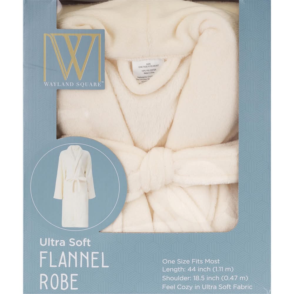 Wayland Square Ultra Soft Flannel Bath Robe, Women, One Size, Cream