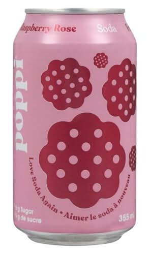 Poppi soda aromatisé aux fruits - fruit flavored soda (355 ml) (framboise rose)