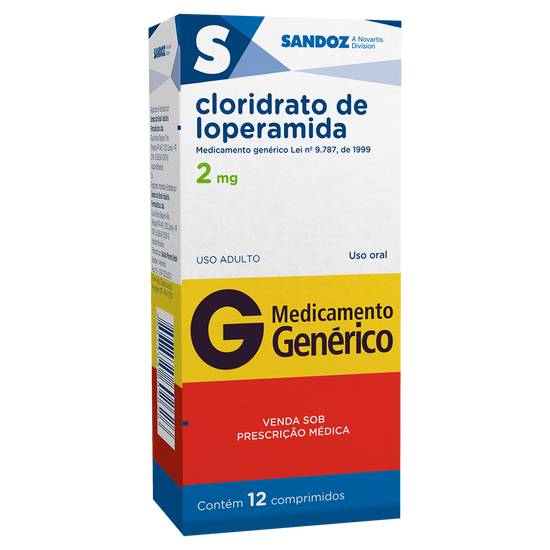 Sandoz cloridrato de loperamida 2mg (12 comprimidos)