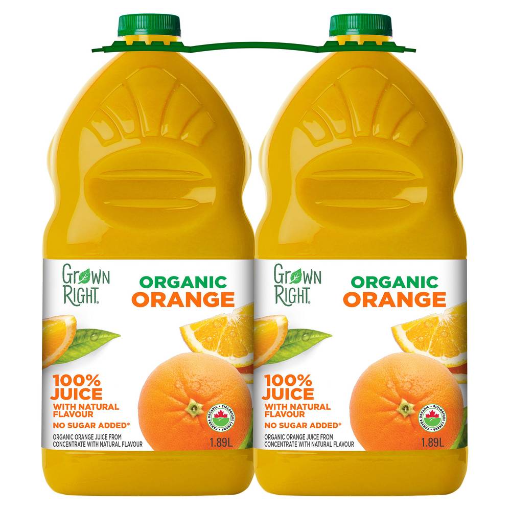 Grown Right - Jus D’Orange Biologique, 2 X 1,89 L / Grown Right Organic Orange Juice, 2 X 1.89 L
