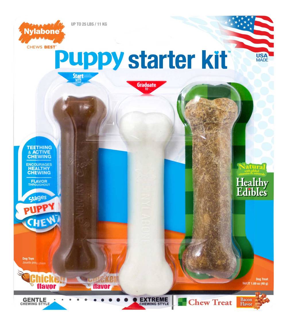 Nylabone Puppy Starter Kit Chew Dog Toys (chicken-bacon)