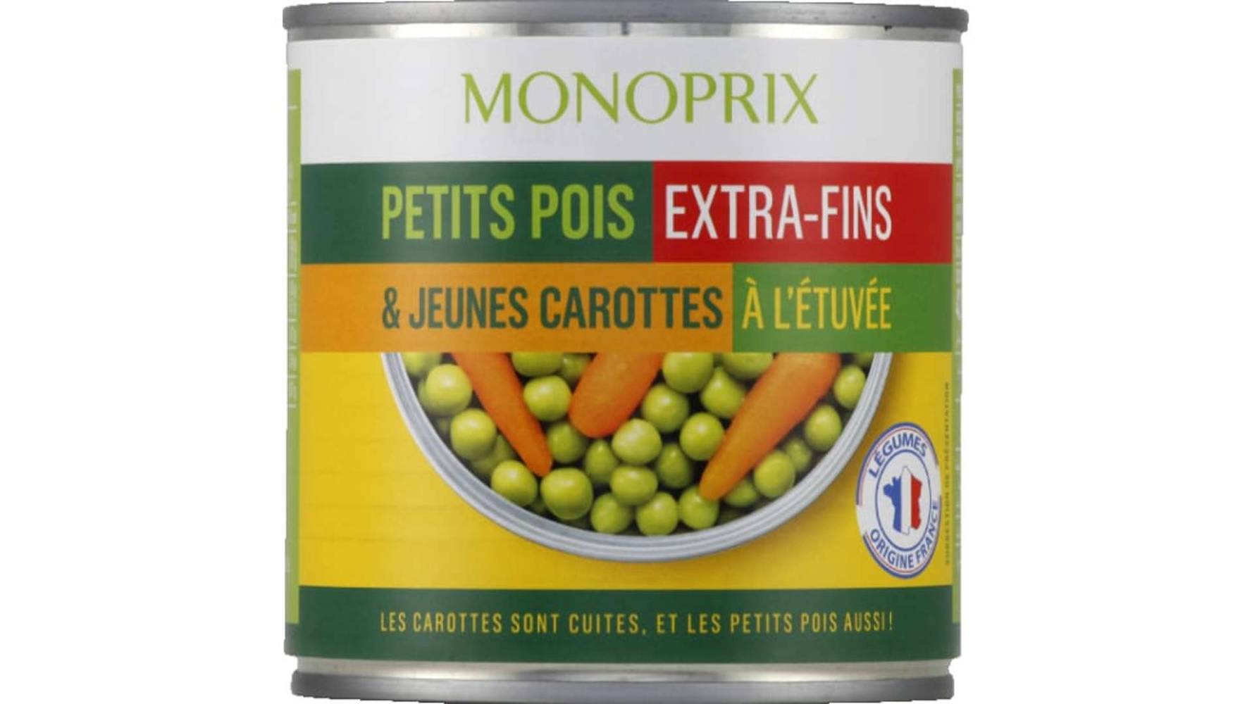 Monoprix Petits pois extra-fins et jeunes carottes à l étuvée La boîte de 265g net égoutté