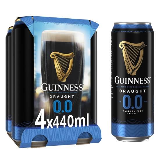 Guinness Draught 0.0% Non-Alcoholic Beer pack (4 ct, 440 ml)
