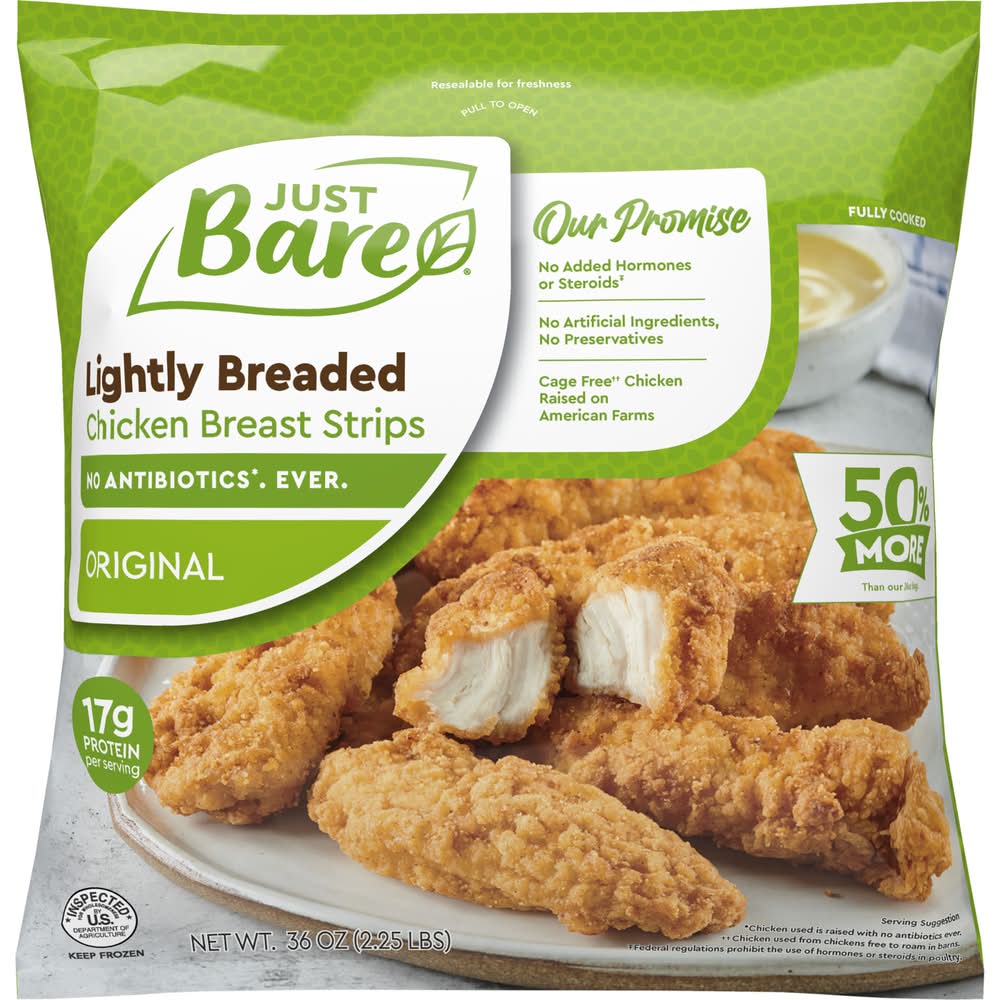 Just Bare Original Fully Cooked Lightly Breaded Chicken Breast Strips (36 oz)