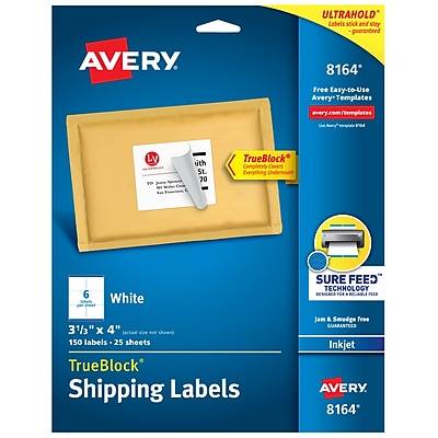 Avery Trueblock Permanent Inkjet Shipping Labels, 8164, 3 1/3" X 4", White (150 pack)