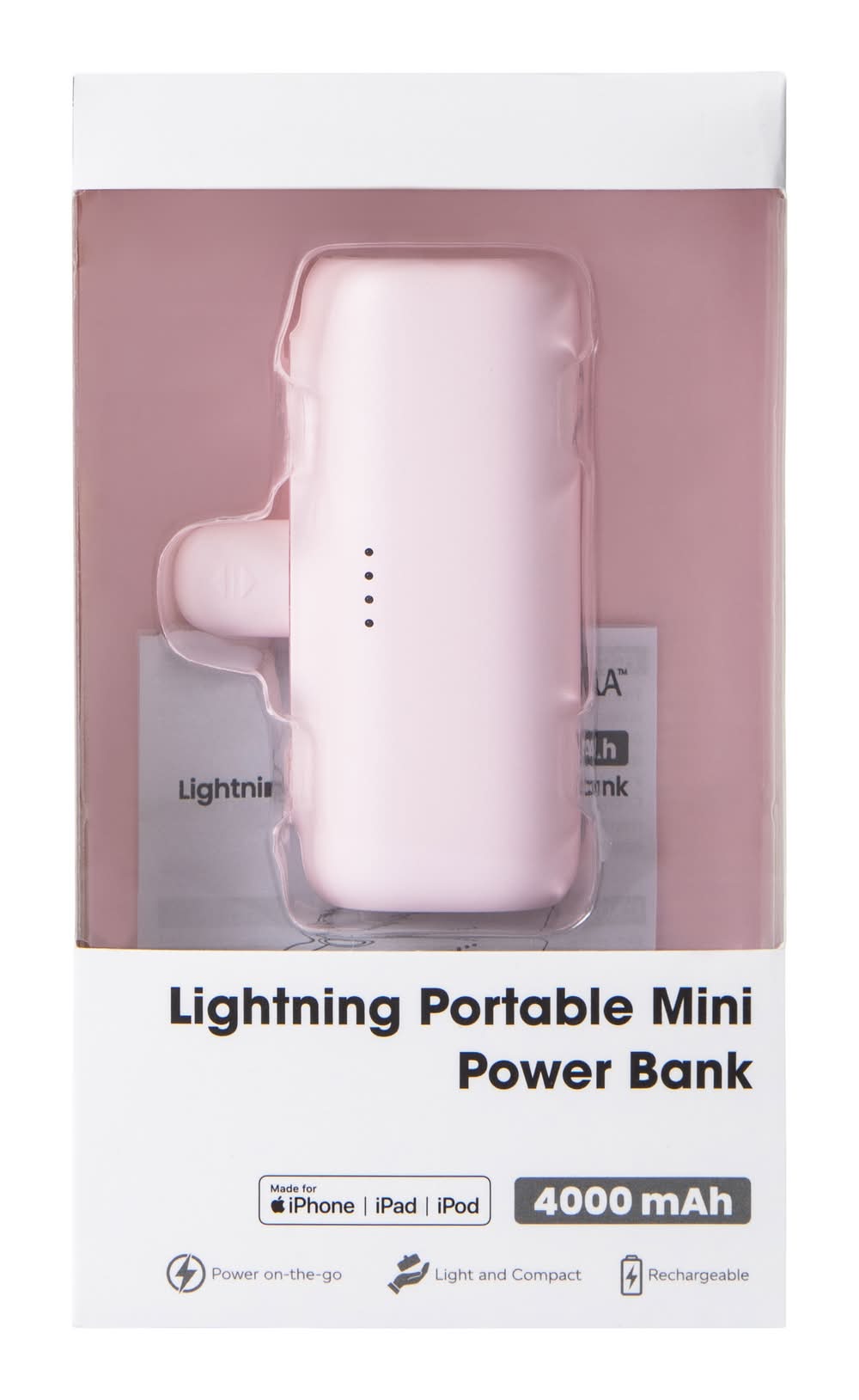 Lightning Portable Mini Power Bank 4000mAh Pink