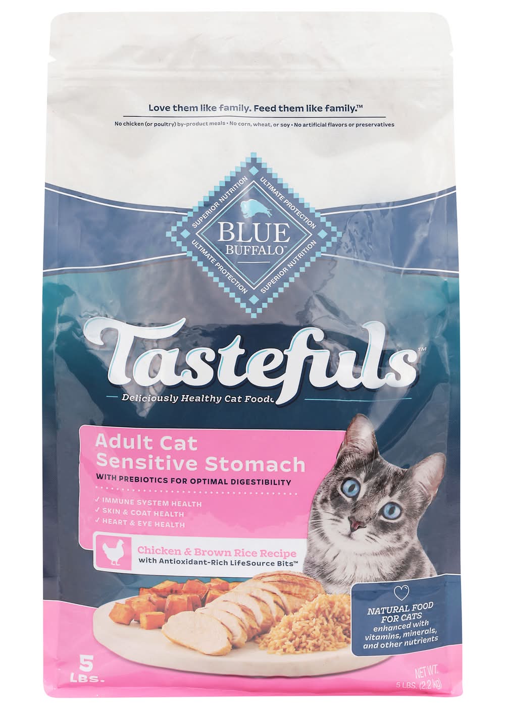 Blue Buffalo Tastefuls Sensitive Stomach Chicken & Brown Rice Recipe Dry Cat Food, Adult (5 lbs)