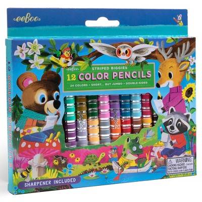 eeBoo: Striped Biggies Double-Sided Color Pencils Set, Woodland Friends, 12 pcs