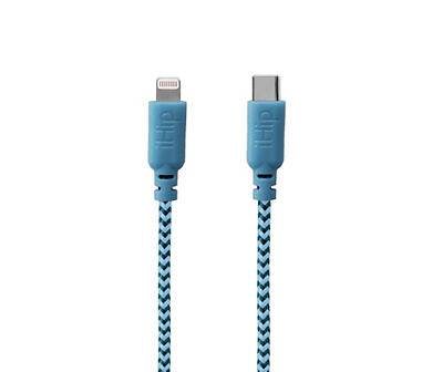 Blue & Black Lightning to Usb-C 6' Braided Cable