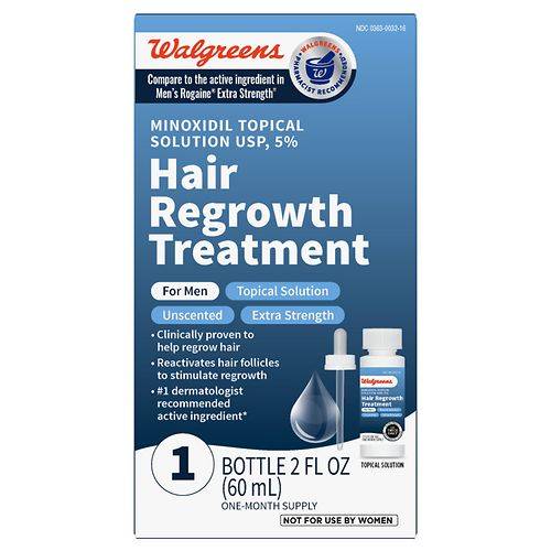 Walgreens Minoxidil Topical Solution 5 Percent, Hair Regrowth Treatment, Extra Strength - 2.0 fl oz