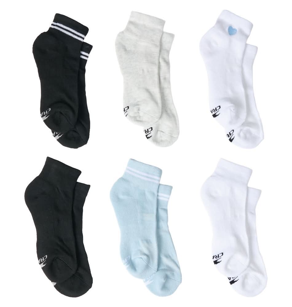 Crane Ankle Cushion Socks, Men, 6-12, Black/White/Gray (6 ct)