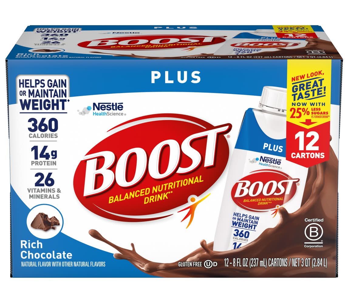 Boost Plus Rich Chocolate Nutritional Drink (12 x 8 fl oz)