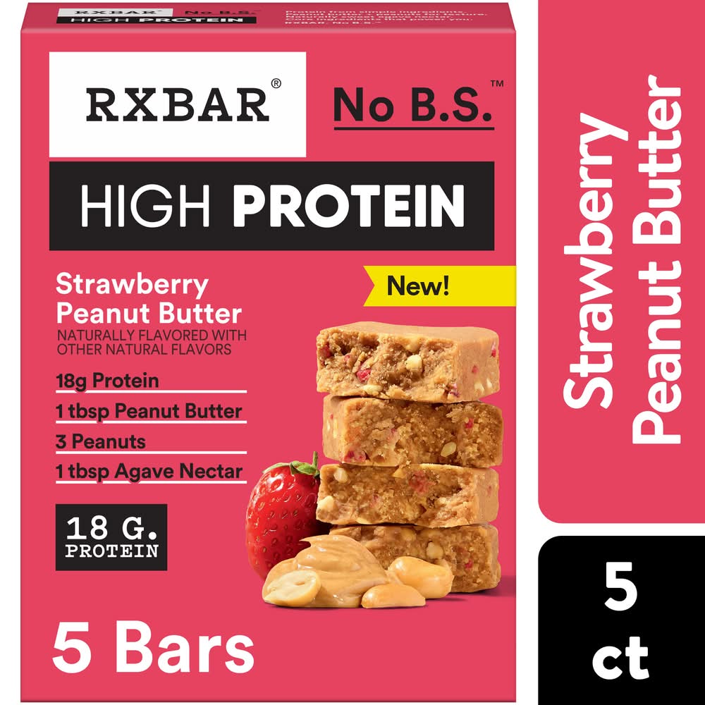 RXBAR High Protein Gluten-Free Bars, Strawberry-Peanut Butter (5 x 2.1 oz)
