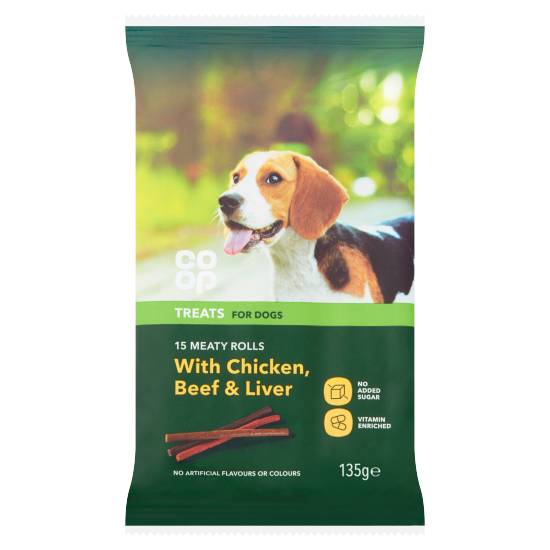 Co-Op Pet Treats For Dogs 15 Meaty Rolls Variety pack With Chicken, Beef & Liver 135g