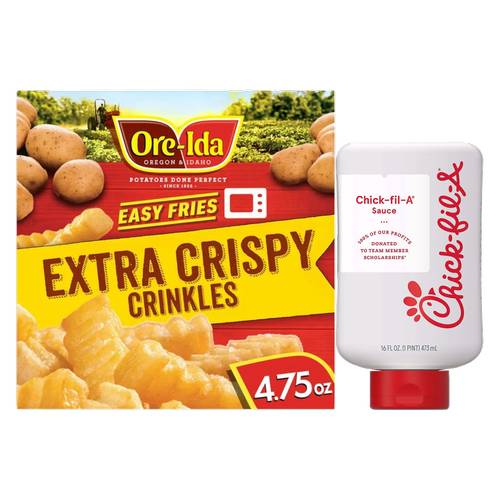 Ore Ida Frozen Extra Crispy Crinkle French Fries and Chick Fil-A Sauce bundle