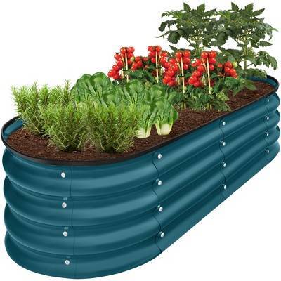 Best Choice Products 4x2x1ft Outdoor Raised Metal Oval Garden Bed, Planter Box for Vegetables, Flowers - Peacock Blue