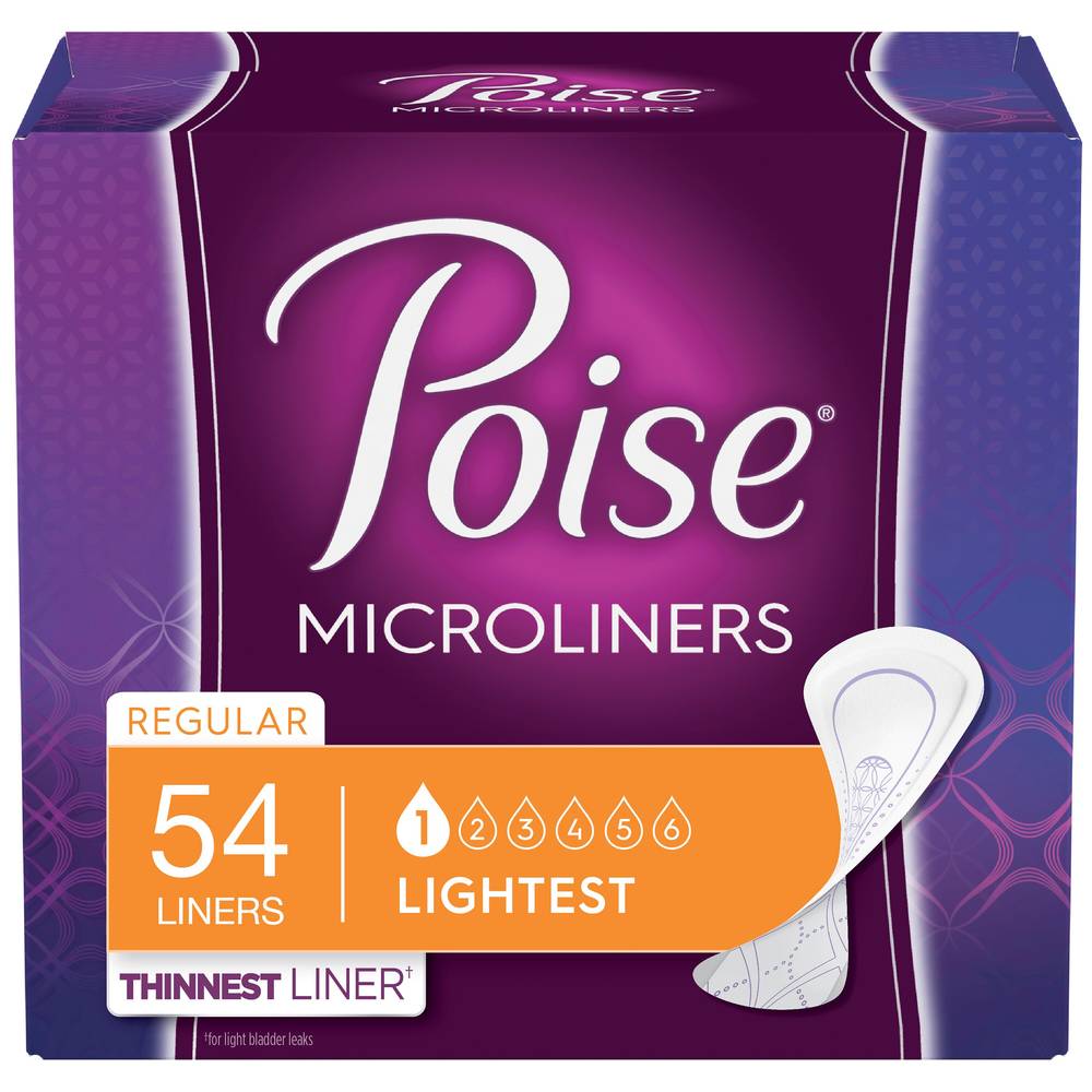 Poise Microliners, Incontinence Panty Liners Lightest Absorbency, Regular, 54 Ct