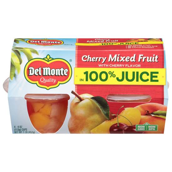 Del Monte Cherry Mixed Fruit in 100% Juice (4 ct, 4 oz)