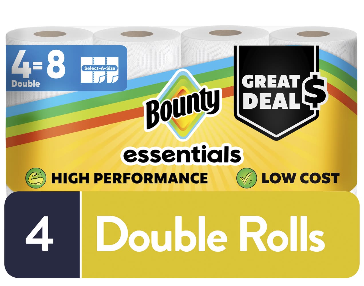 Bounty Essentials Paper Towel Double Rolls, 11x5.9 in, White (4 ct)