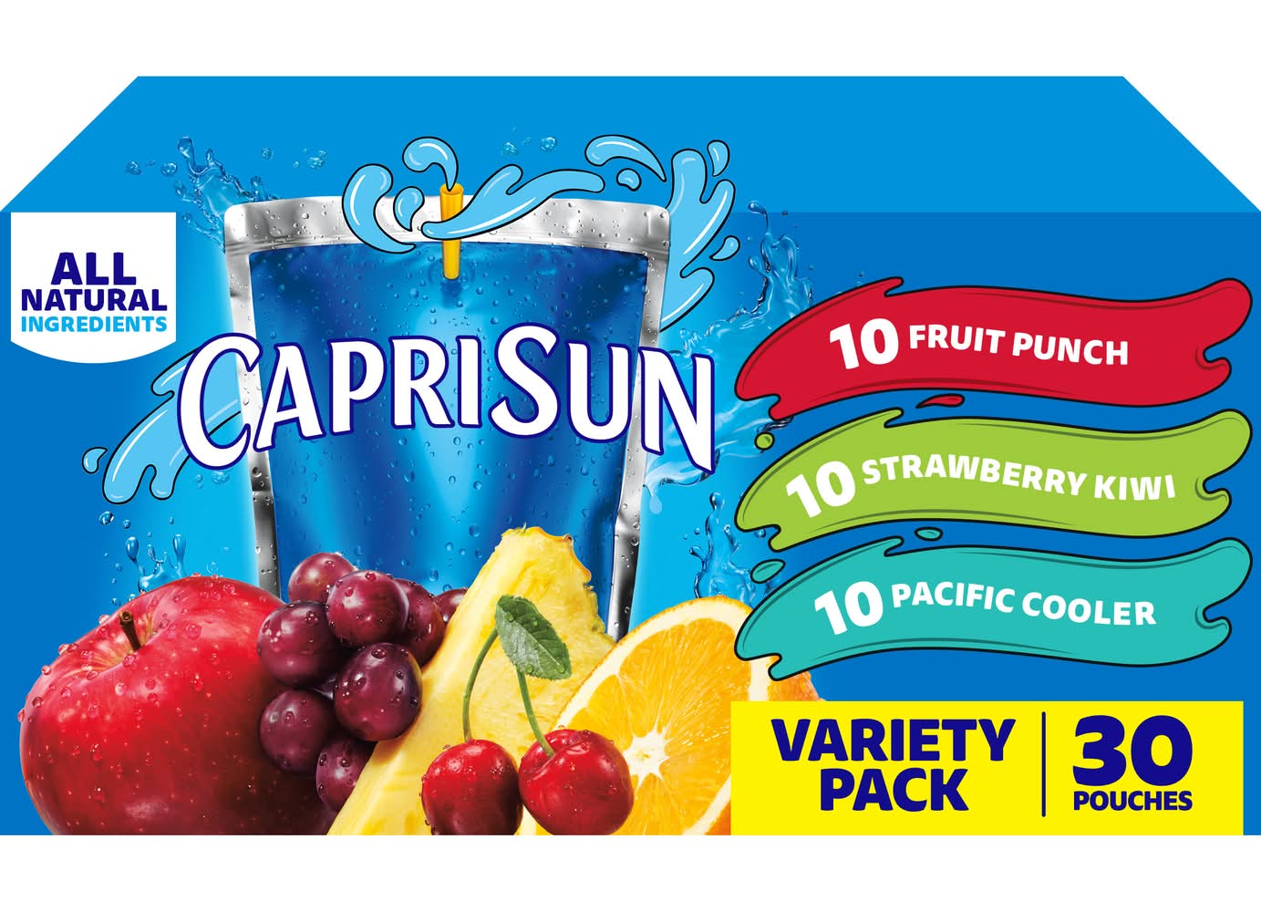 Capri Sun Juice Drinks Variety pack, Fruit Punch-Strawberry Kiwi-Pacific Cooler (30 x 6 fl oz)