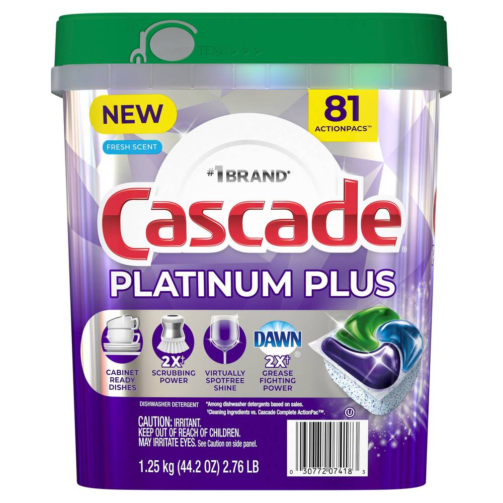Cascade Platinum Plus Dishwasher Detergent Pacs, Fresh, 81-count