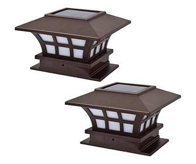 Brown Finish LED Solar Post Cap Light Set, 2-Pack