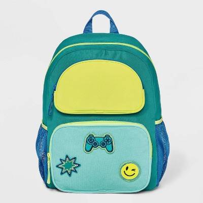 Kids' 16" Colorblock with Removable Patches Two Pocket Backpack - Cat & Jack™ Green/Lime Green/Blue