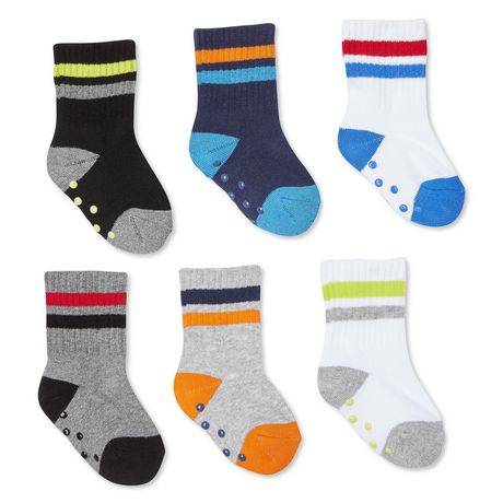George Baby Boys'' Sporty Crew Socks 6-Pack (Color: Black, Size: 5-8)