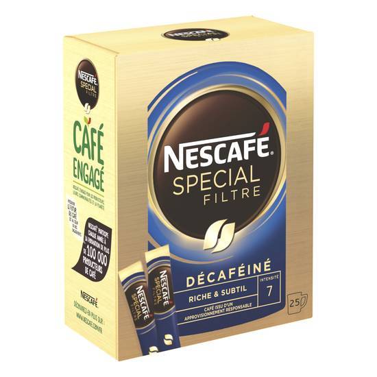 Nescafé special filtre décaféiné, café soluble, boîte de 25 sticks - 50g