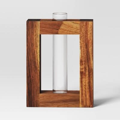 Threshold Propagation Vessel Rectangle With Wood Base Natural Wood, 5.91x1.97x8.15 in