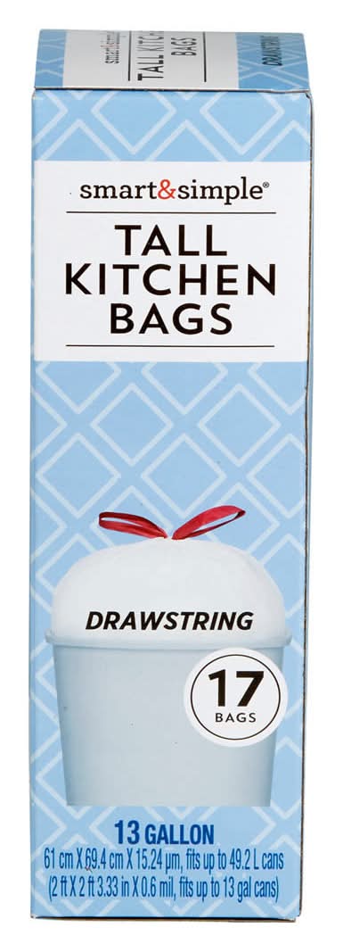 Smart & Simple Tall Kitchen Drawstring Trash Bags 17 Ct