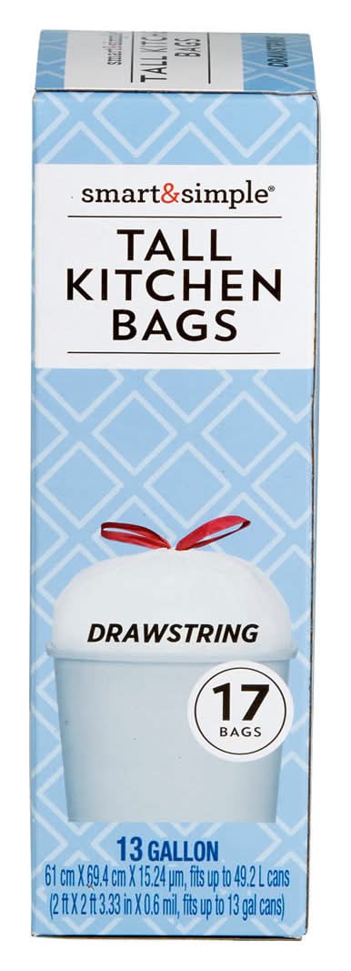Smart & Simple Tall Kitchen Drawstring Trash Bags 17 Ct