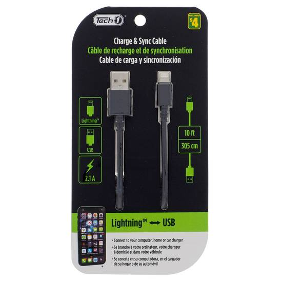 Tech1 Lightning Compatible To Usb Cable (10')