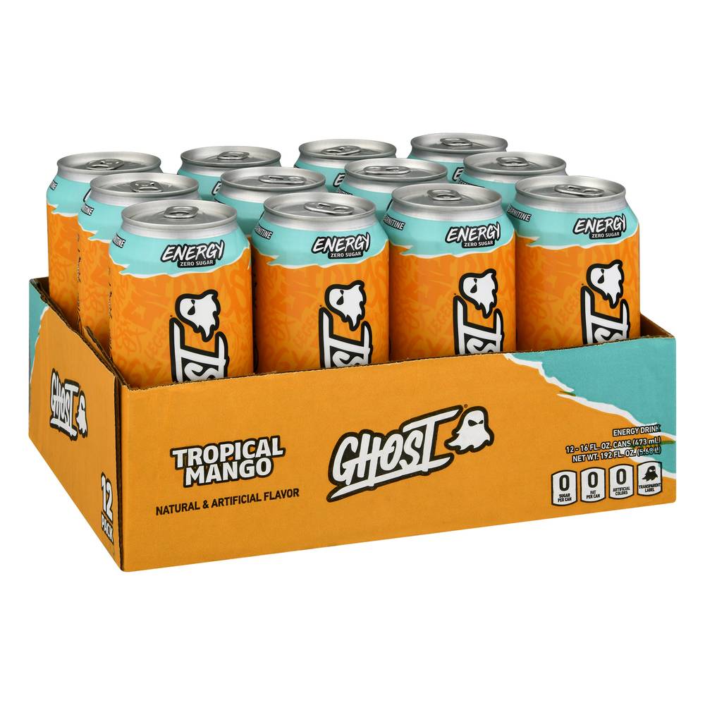 Ghost Zero Sugar Tropical Mango Energy Drink (12 x 16 fl oz)