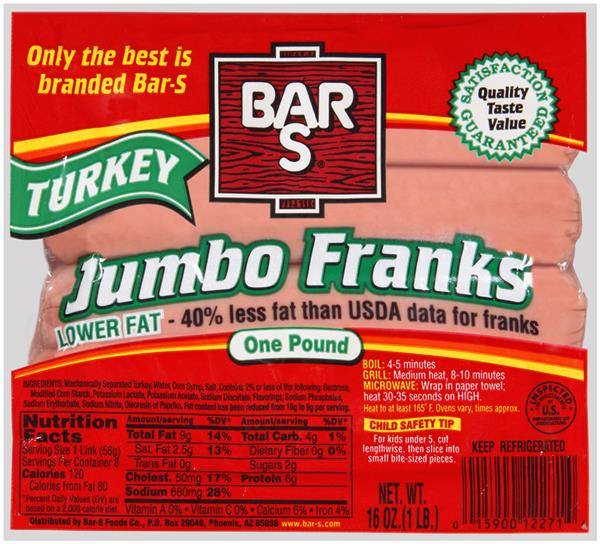 Bar-S - Jumbo Turkey Franks - 16 oz (12 Units per Case)