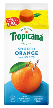Tropicana Orange, 100% Pure Smooth With No Bits Juice (1.5L)