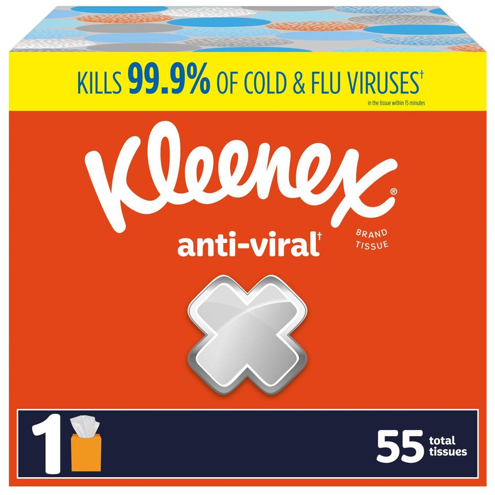 Kleenex Anti-Viral Facial Tissues, Classroom or Office Tissue, 1 Cube Box, 55 ct