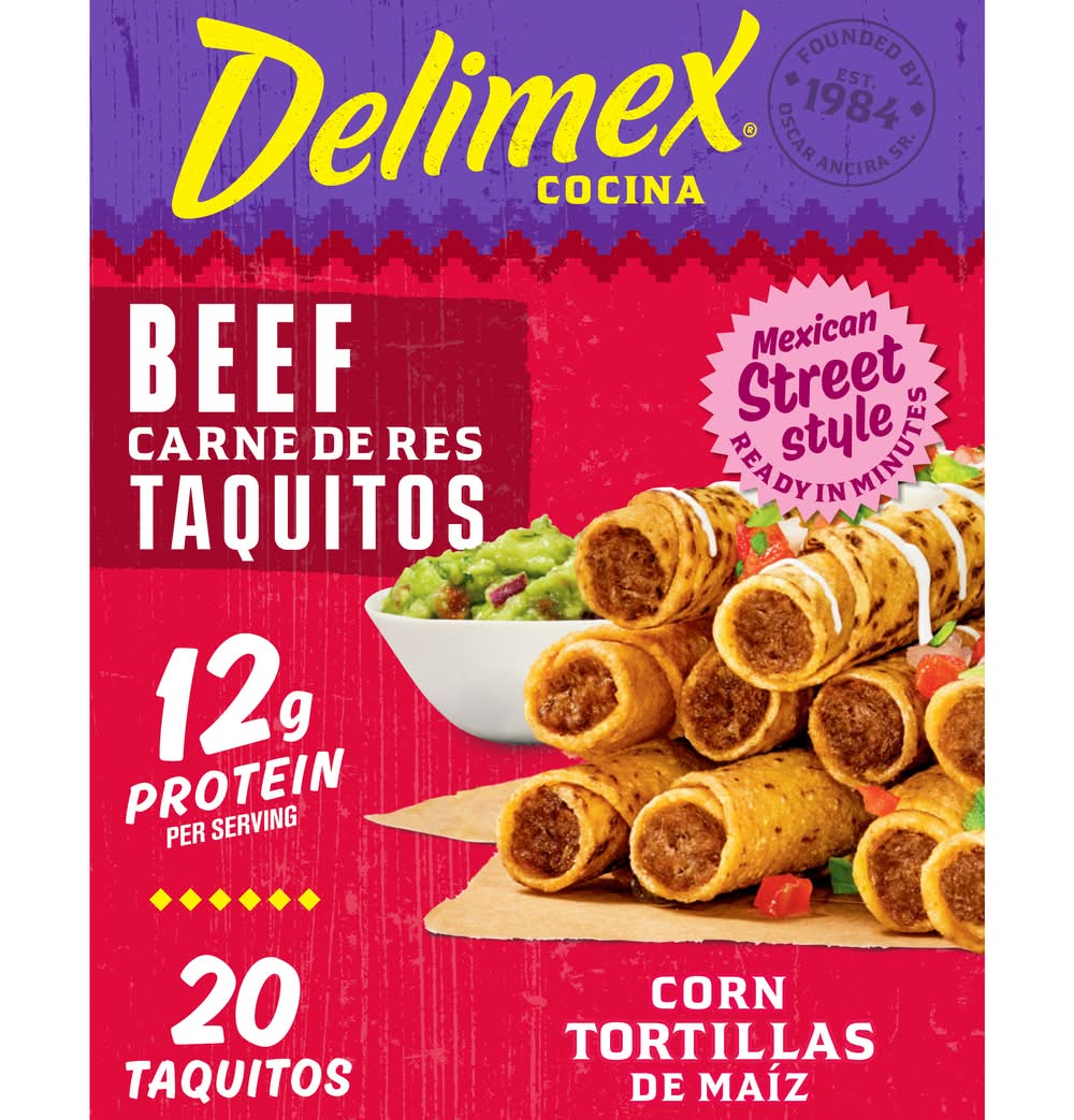 Delimex Mexican Street Style Corn Tortilla Taquitos Snacks, Beef (20 oz, 20 ct)