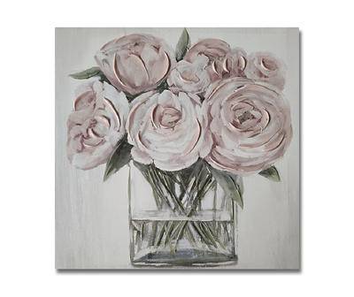 Blush Flowers in Vase I Art Canvas, (12" x 12")