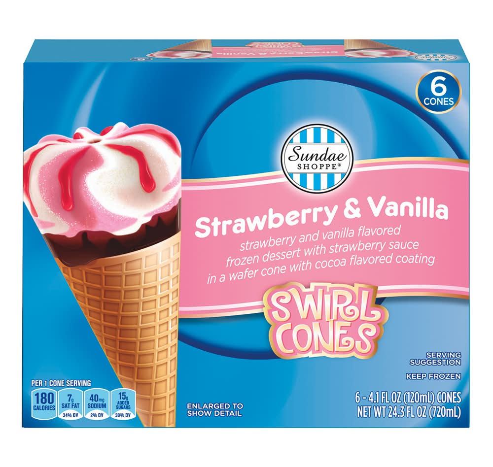 Sundae Shoppe Swirl Cones, Strawberry & Vanilla (6 x 4.1 fl oz)