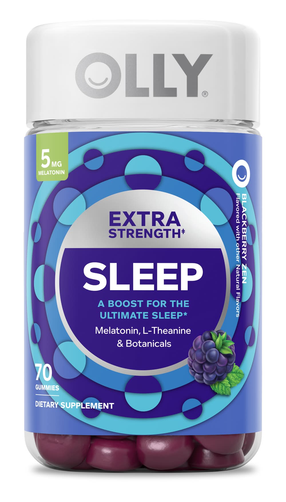 Olly Extra Strength Sleep Melatonin 5 mg Gummies Daitaty Supplement, Blackberry Zen (70 ct)