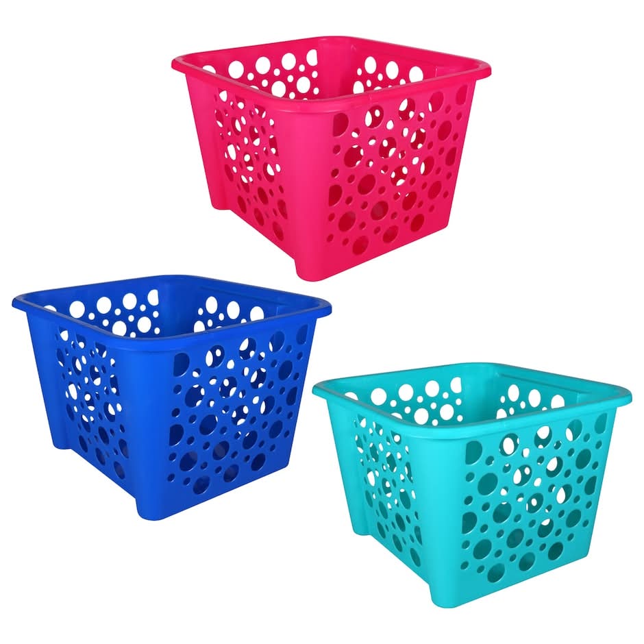 Essentials Tall Plastic Slotted Storage Baskets, 12.8x11.8x8.5 in, Assorted (3 ct)