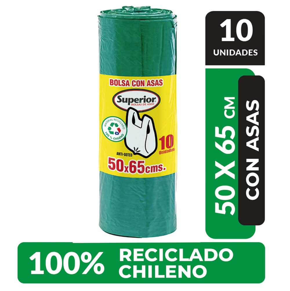 Superior · Bolsa de basura antigoteo con asas - 50x65 cm (10 un)