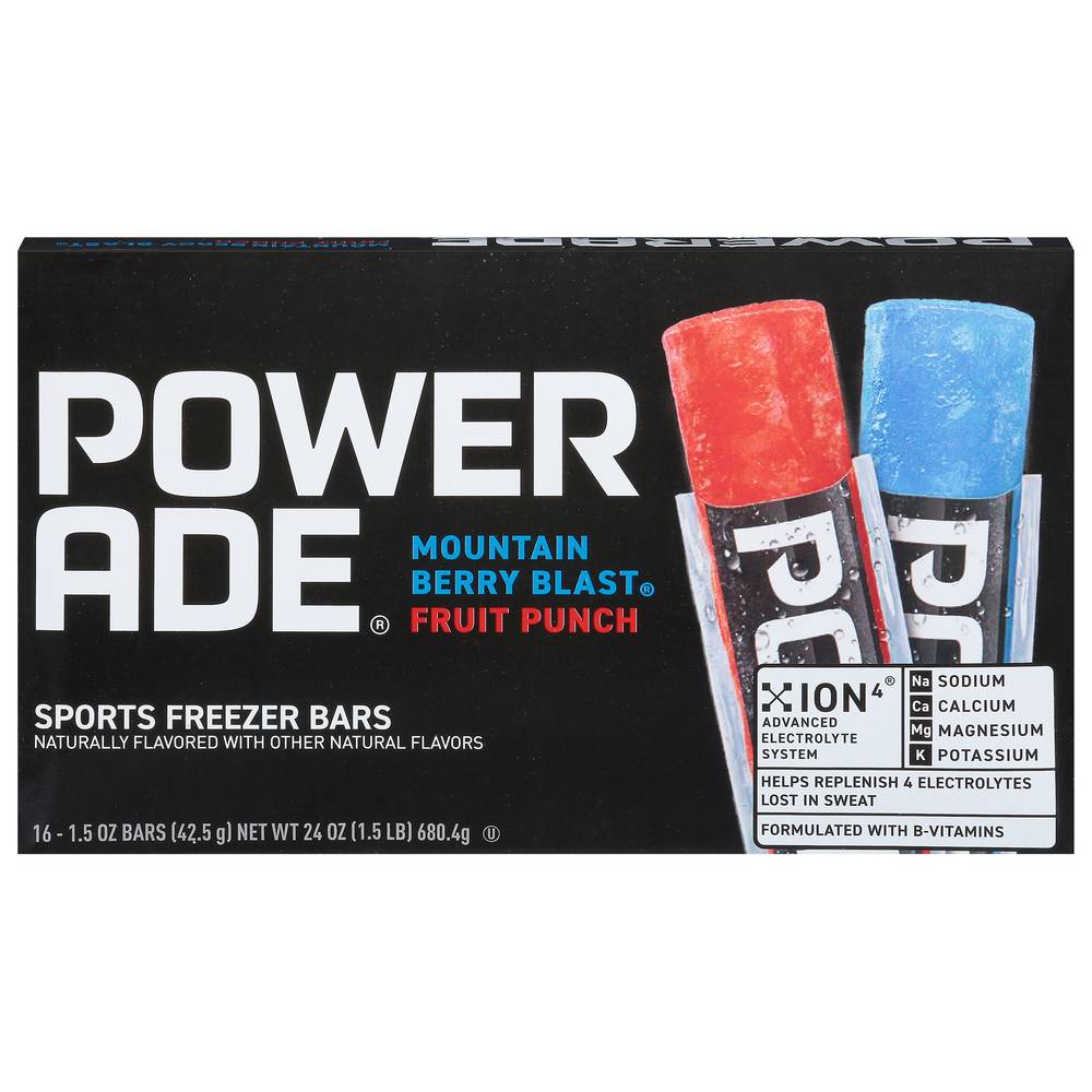 Powerade Freezer Bars, Mountain Berry - Fruit Punch (24 oz, 16 ct)