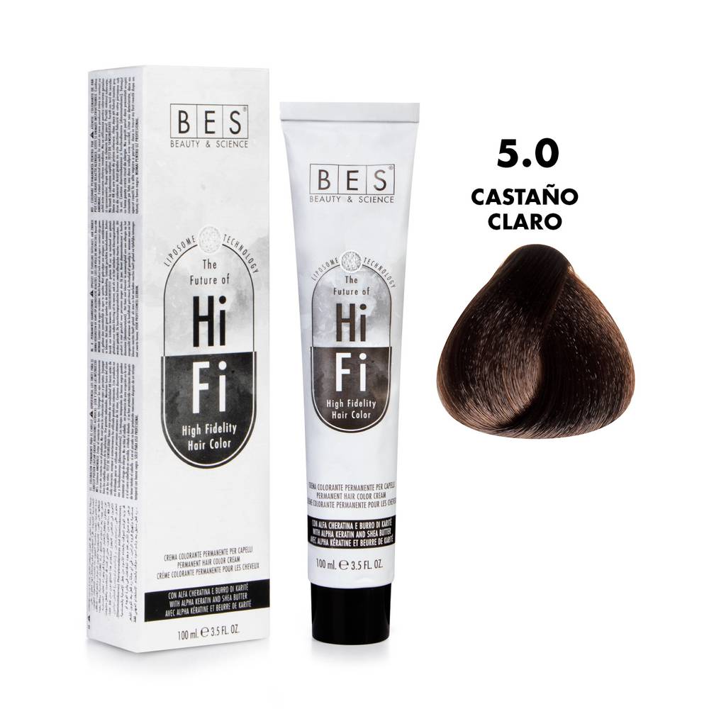 BES Beauty & Science · Tinte permanente hi-fi en crema castaño claro 5.0 (100 ml)