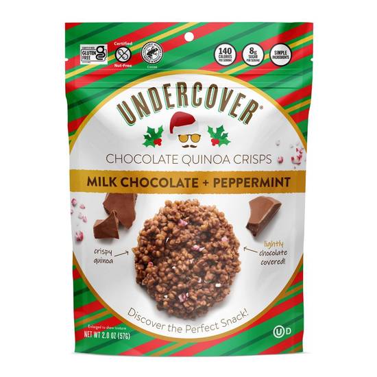 Order Undercover Snacks Holiday Milk Chocolate + Peppermint - Chocolate Quinoa Crisps, 2 oz food online from Rite Aid store, Oceanside on bringmethat.com