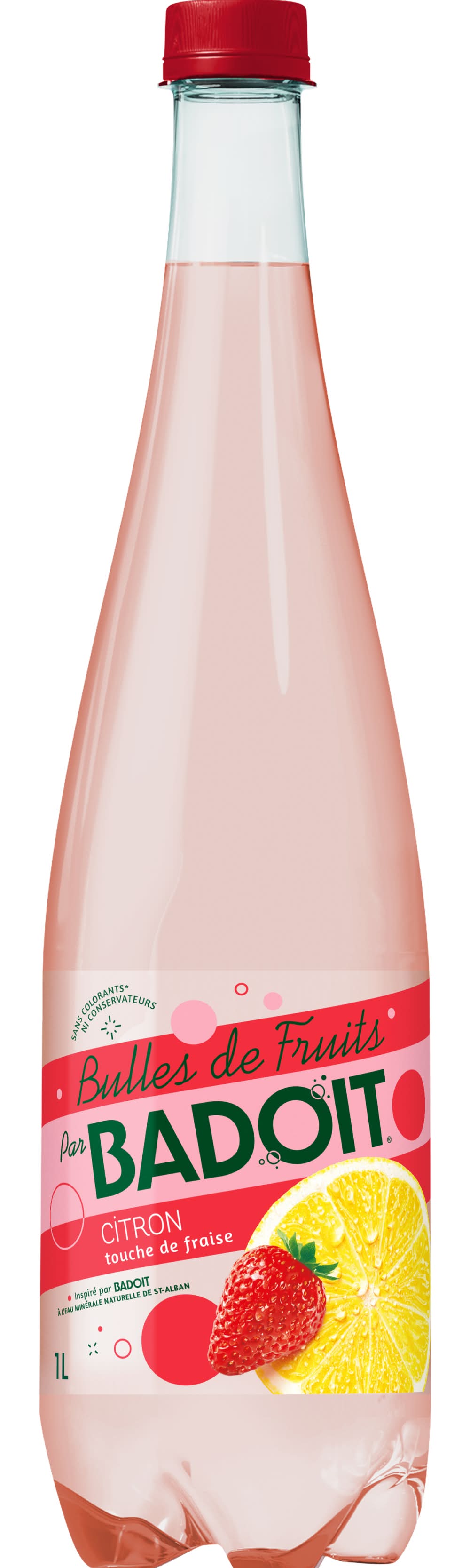 Badoit - Eau minérale pétillante aromatisée, citron-touch de fraise (1L)